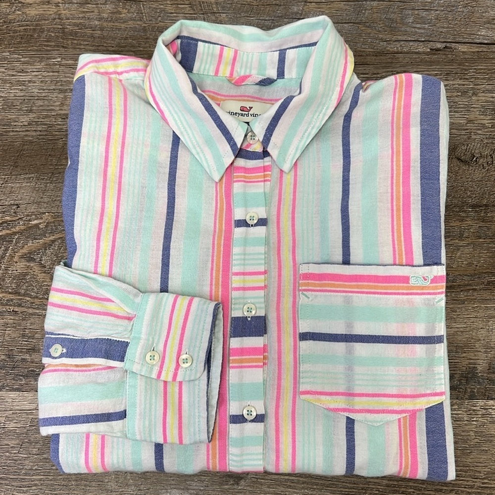 Vineyard Vines Women’s Relaxed Fit Long Sleeve Button Down Shirt Size 4